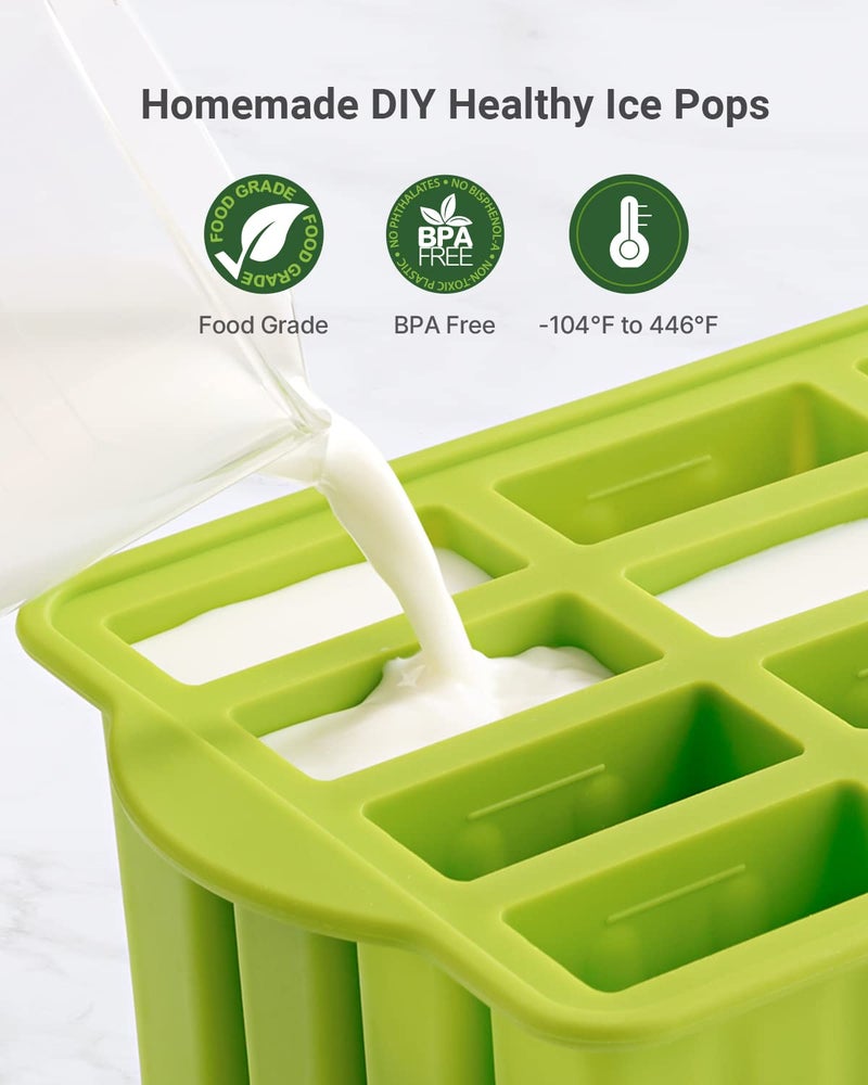 MEETRUE Popsicles Molds, MEETRUE 12 Pieces Silicone Popsicle Molds Easy-Release BPA-free Popsicle Maker Molds Ice Pop Molds Homemade Popsicle Ice Pop Maker with 50PCS Popsicle Sticks+Cleaning Brush - Image 2